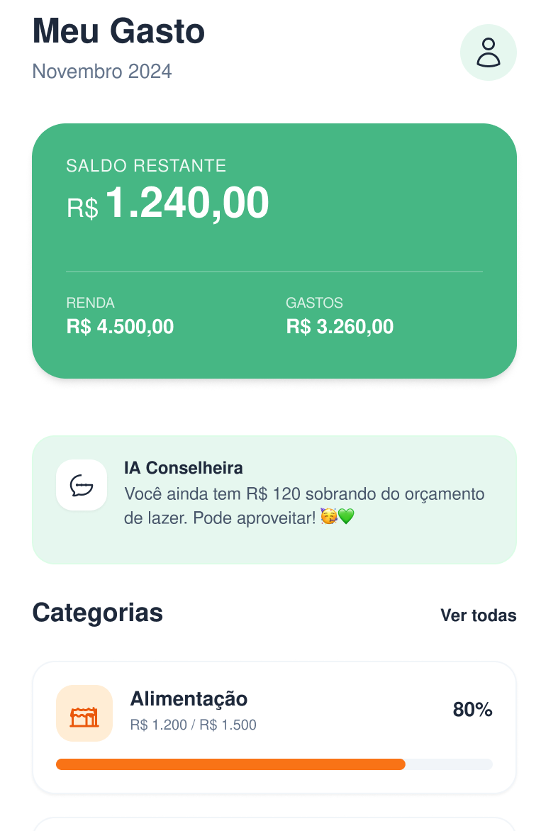 Interface de controle simples de gastos